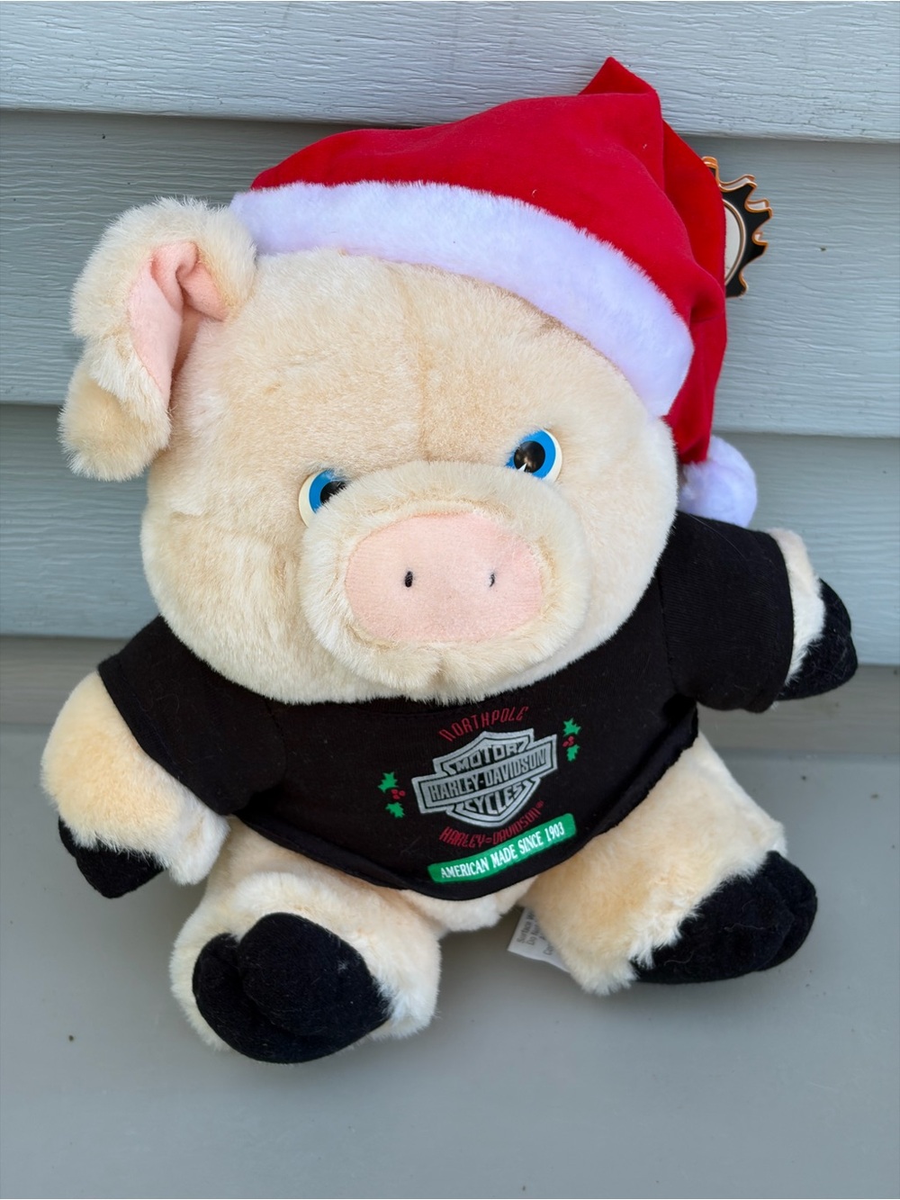 Harley-Davidson Black & Cream Holiday Plush Pig